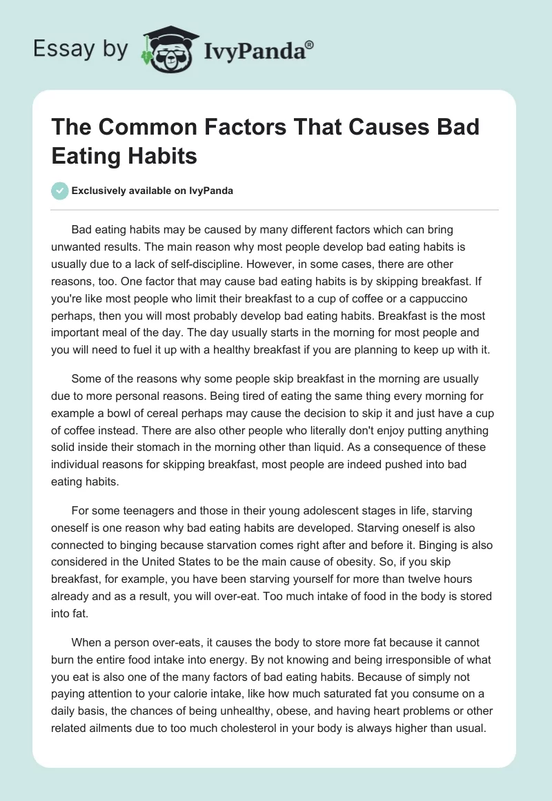 The Common Factors That Causes Bad Eating Habits. Page 1