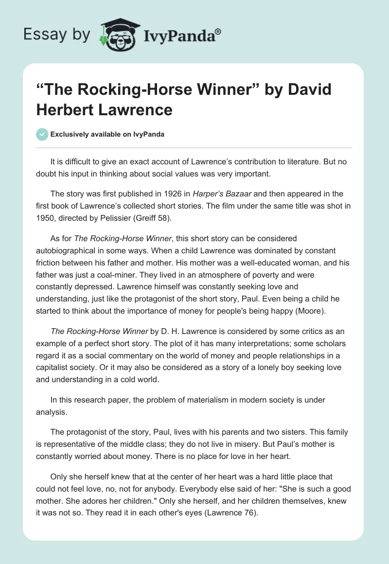 “The Rocking-Horse Winner” by David Herbert Lawrence. Page 1
