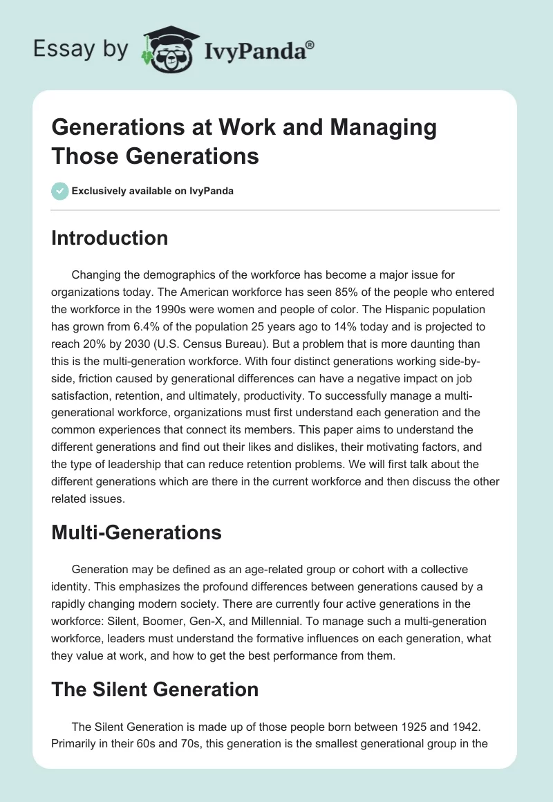 Generations at Work and Managing Those Generations. Page 1
