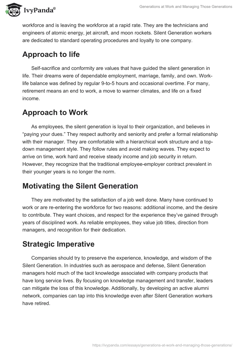 Generations at Work and Managing Those Generations. Page 2