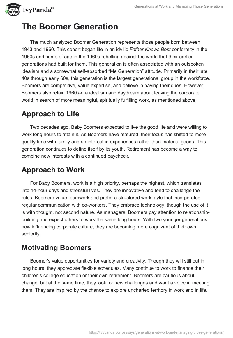 Generations at Work and Managing Those Generations. Page 3
