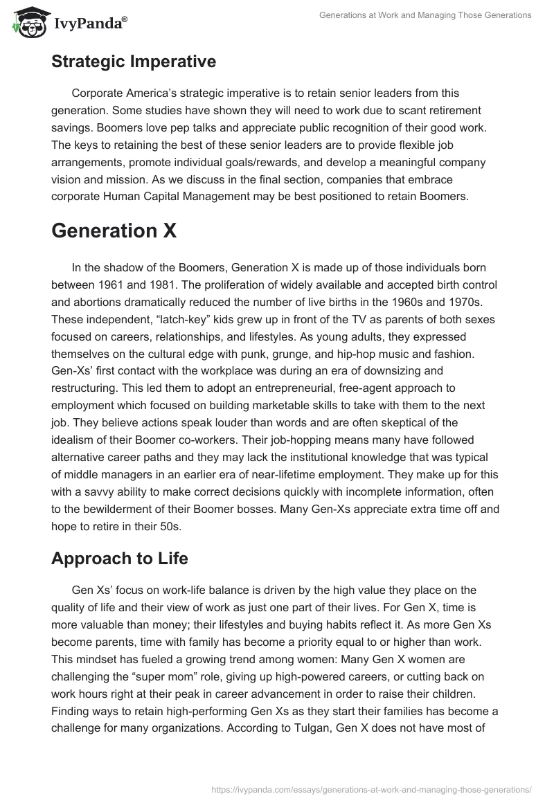 Generations at Work and Managing Those Generations. Page 4