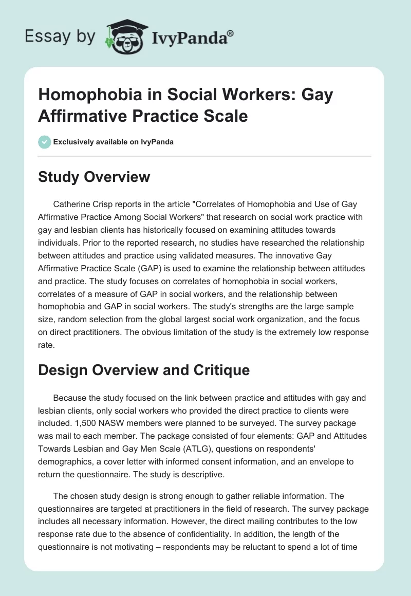 Homophobia in Social Workers: Gay Affirmative Practice Scale. Page 1