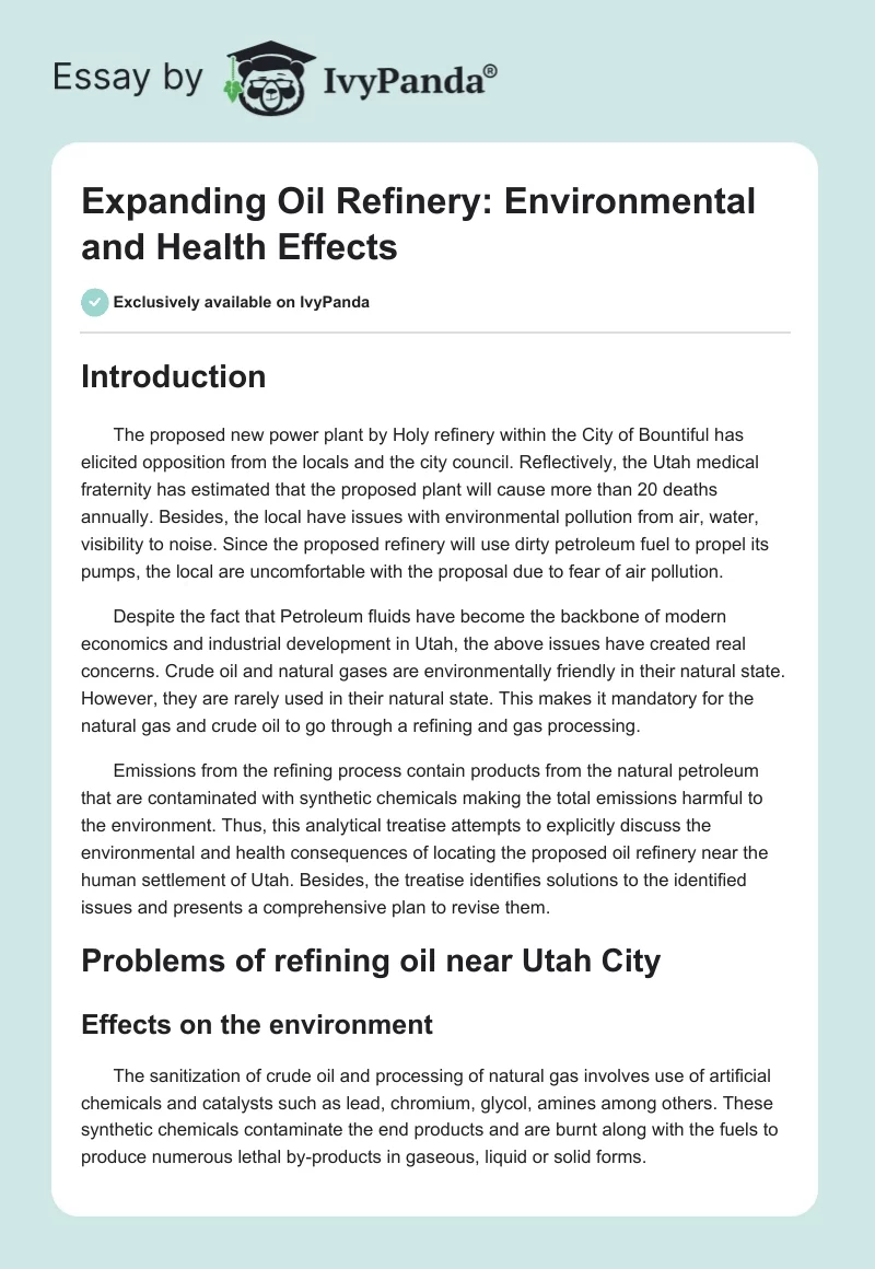 Expanding Oil Refinery: Environmental and Health Effects. Page 1