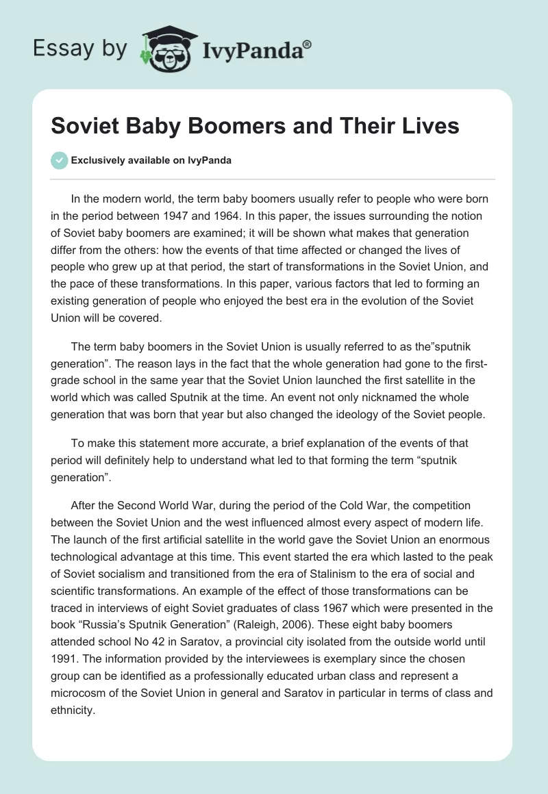 Soviet Baby Boomers and Their Lives. Page 1