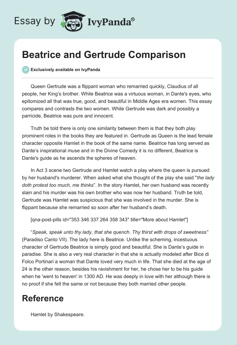 Beatrice and Gertrude Comparison. Page 1