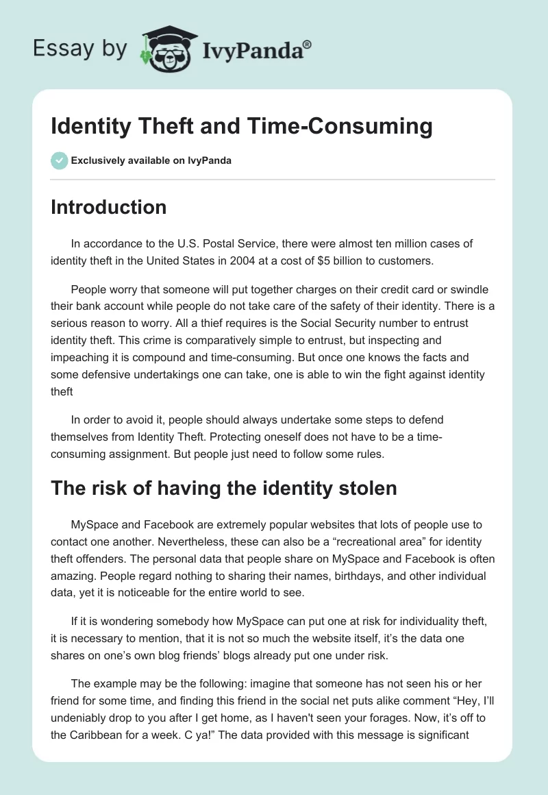 Identity Theft and Time-Consuming. Page 1
