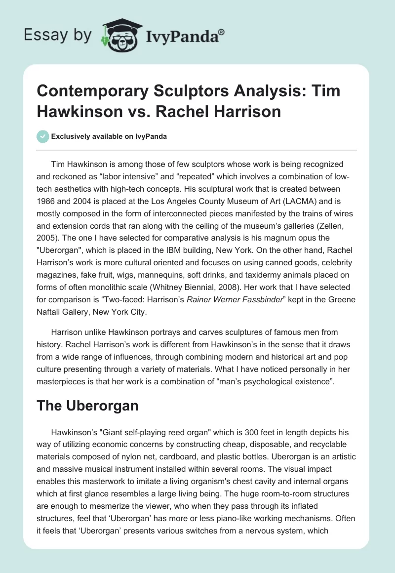 Contemporary Sculptors Analysis: Tim Hawkinson vs. Rachel Harrison. Page 1