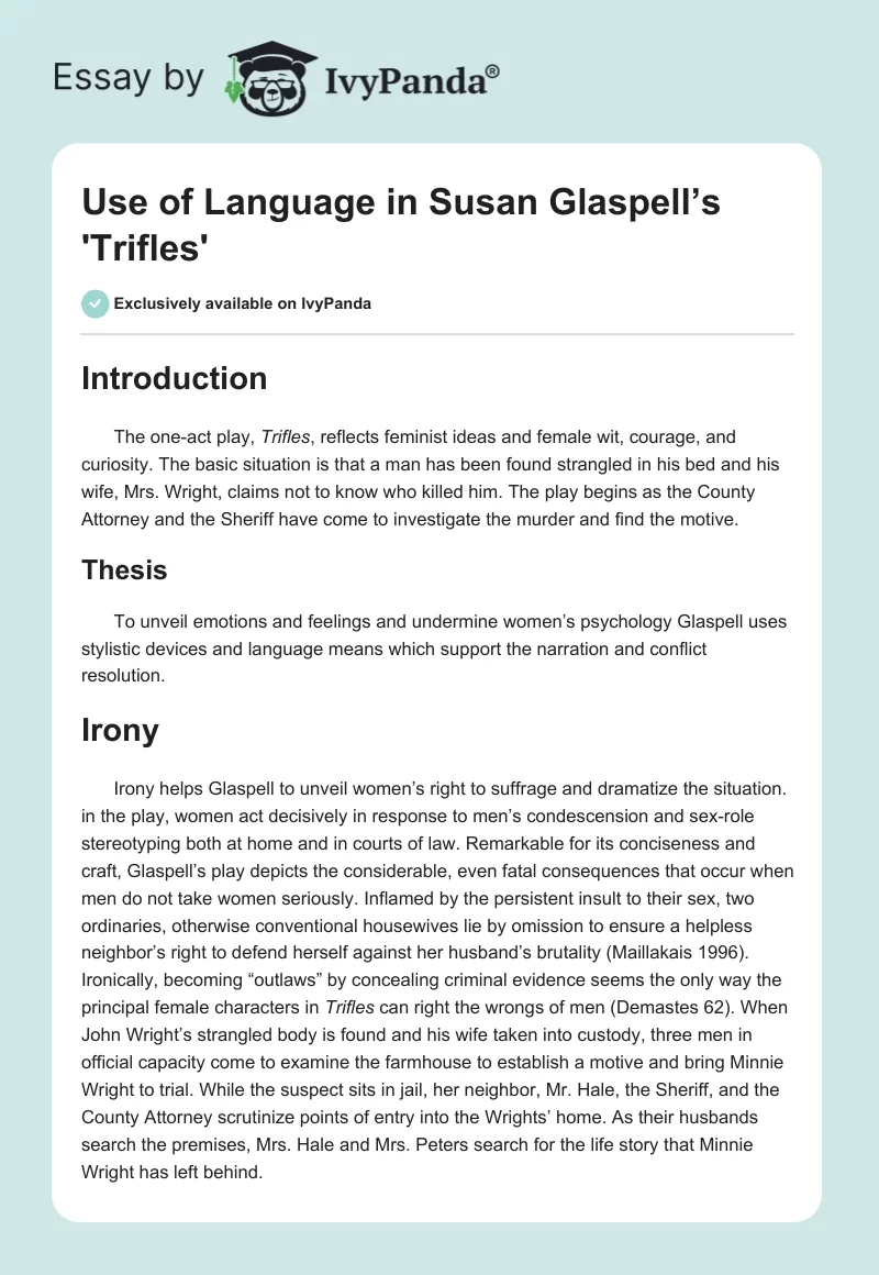 Use of Language in Susan Glaspell’s 'Trifles'. Page 1