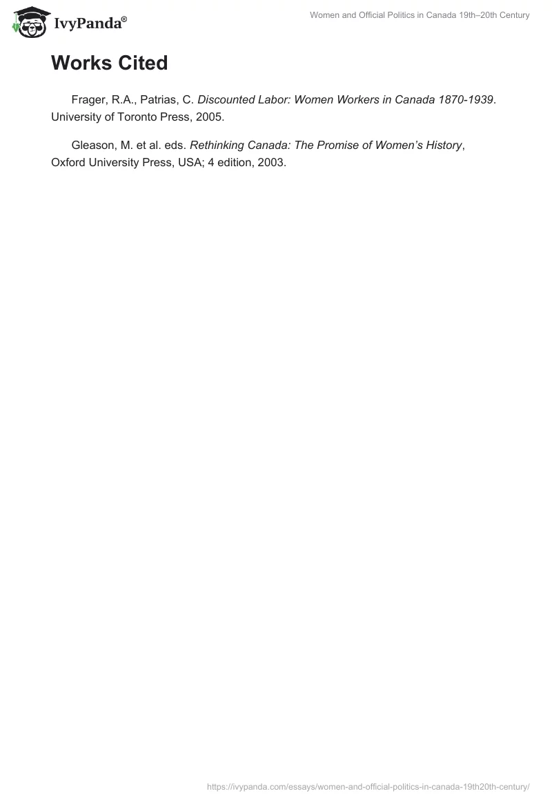 Women and Official Politics in Canada 19th–20th Century. Page 3