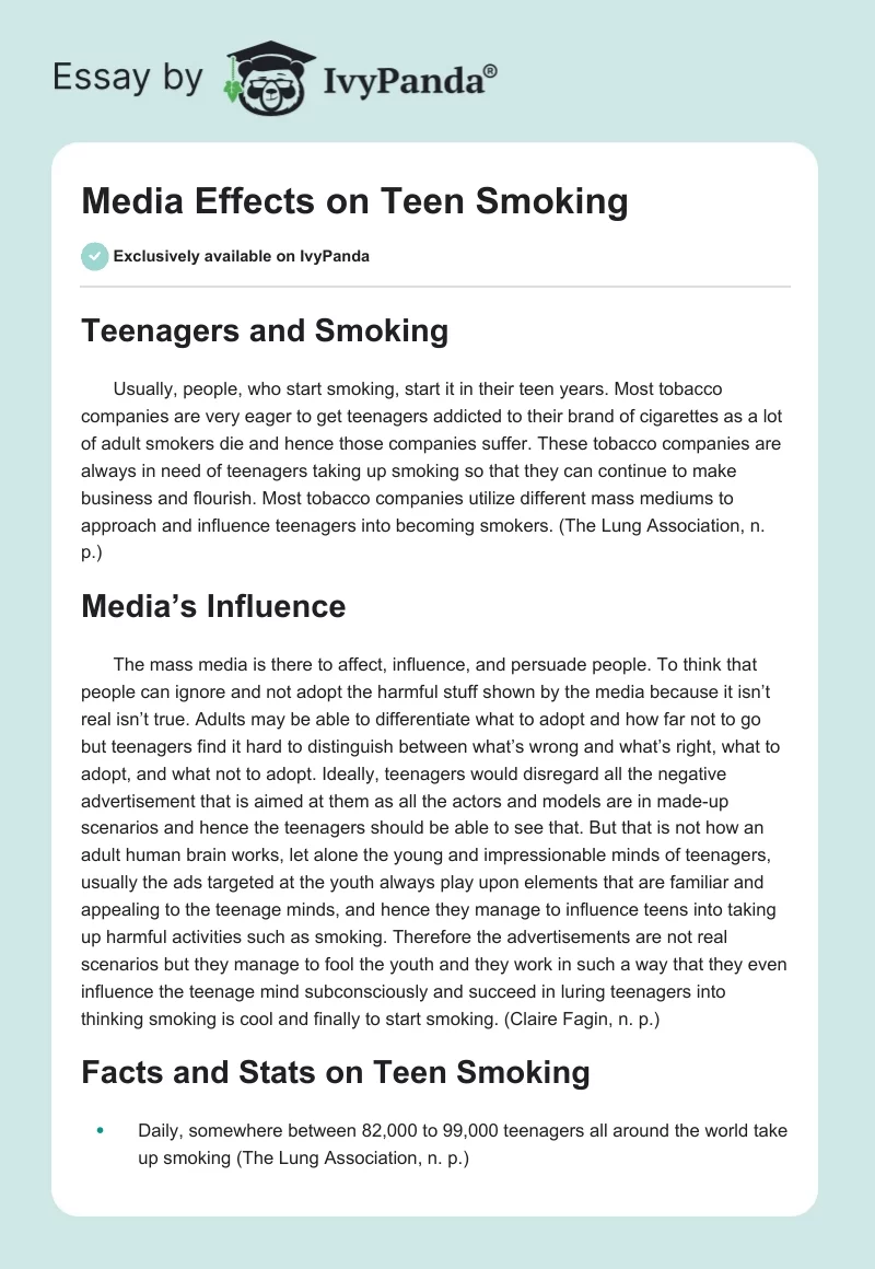 Media Effects on Teen Smoking. Page 1