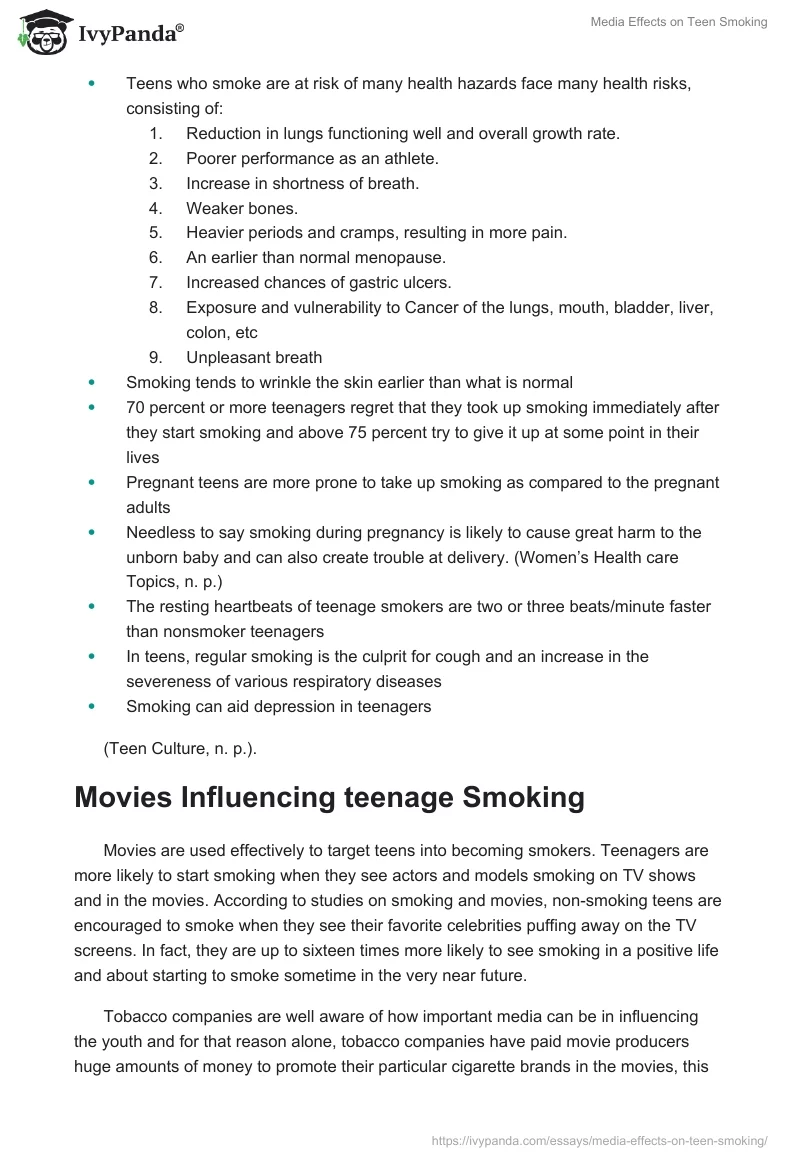 Media Effects on Teen Smoking. Page 3