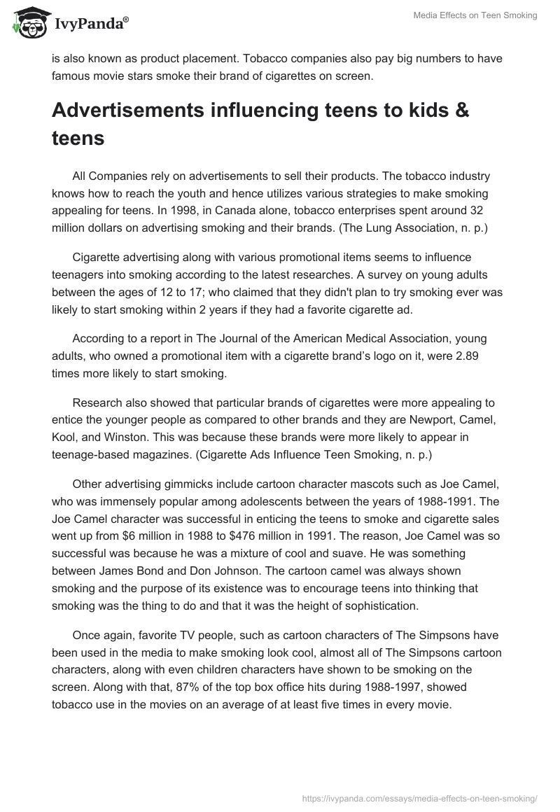 Media Effects on Teen Smoking. Page 4