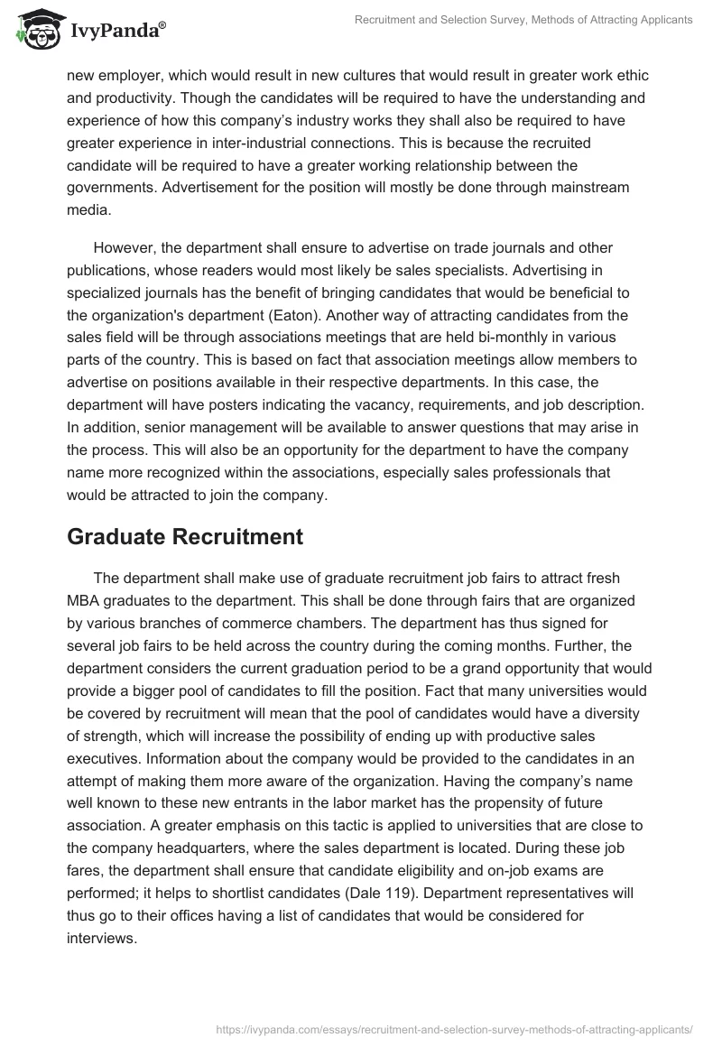 Recruitment and Selection Survey, Methods of Attracting Applicants. Page 3