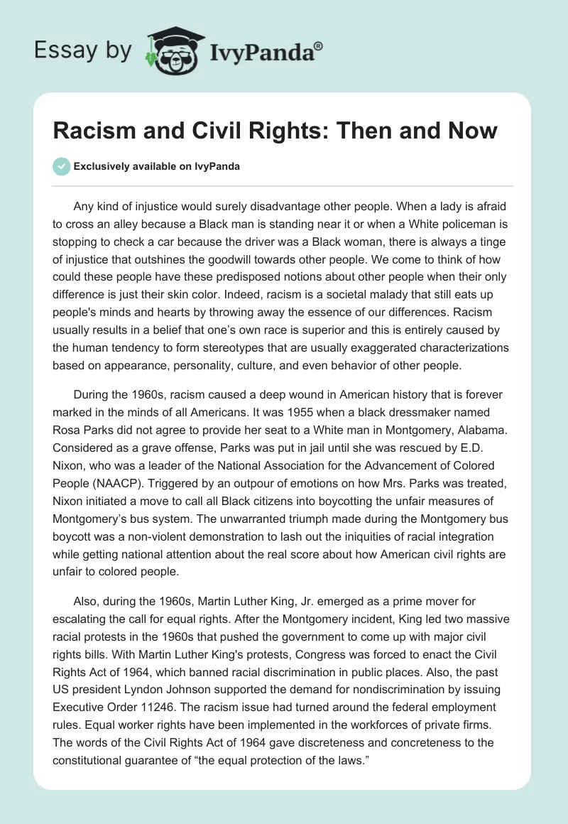 Racism and Civil Rights: Then and Now. Page 1