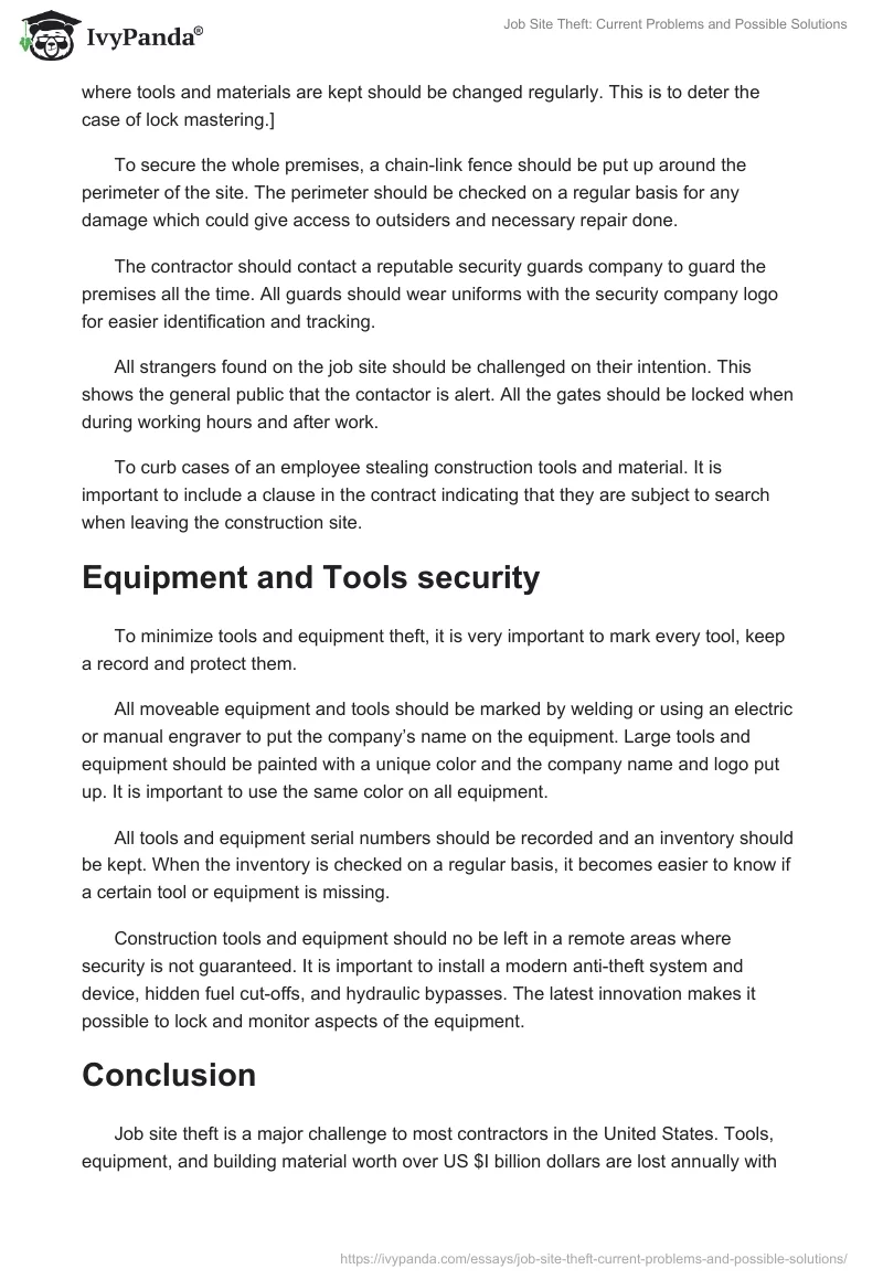 Job Site Theft: Current Problems and Possible Solutions. Page 5