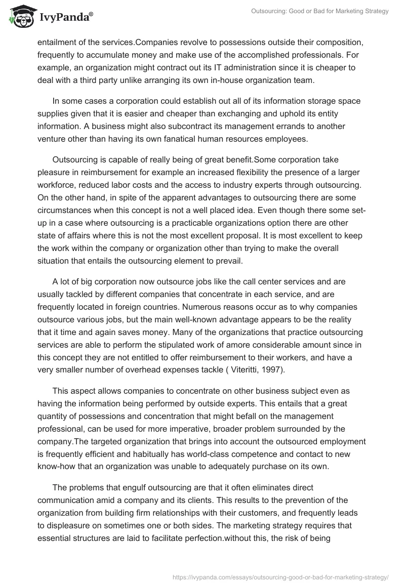 Outsourcing: Good or Bad for Marketing Strategy. Page 2