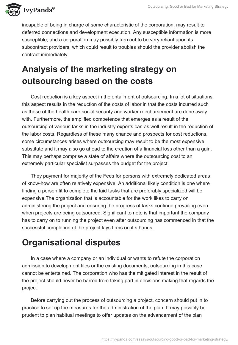 Outsourcing: Good or Bad for Marketing Strategy. Page 3