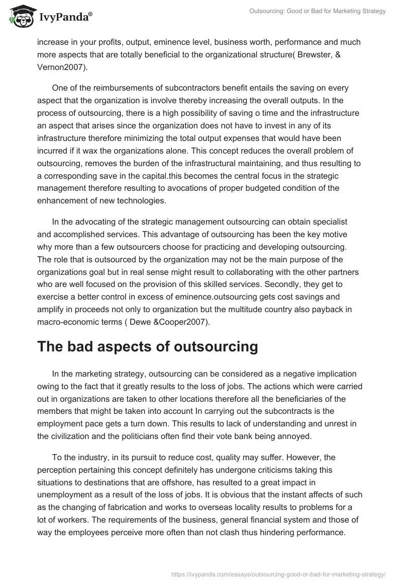 Outsourcing: Good or Bad for Marketing Strategy. Page 5