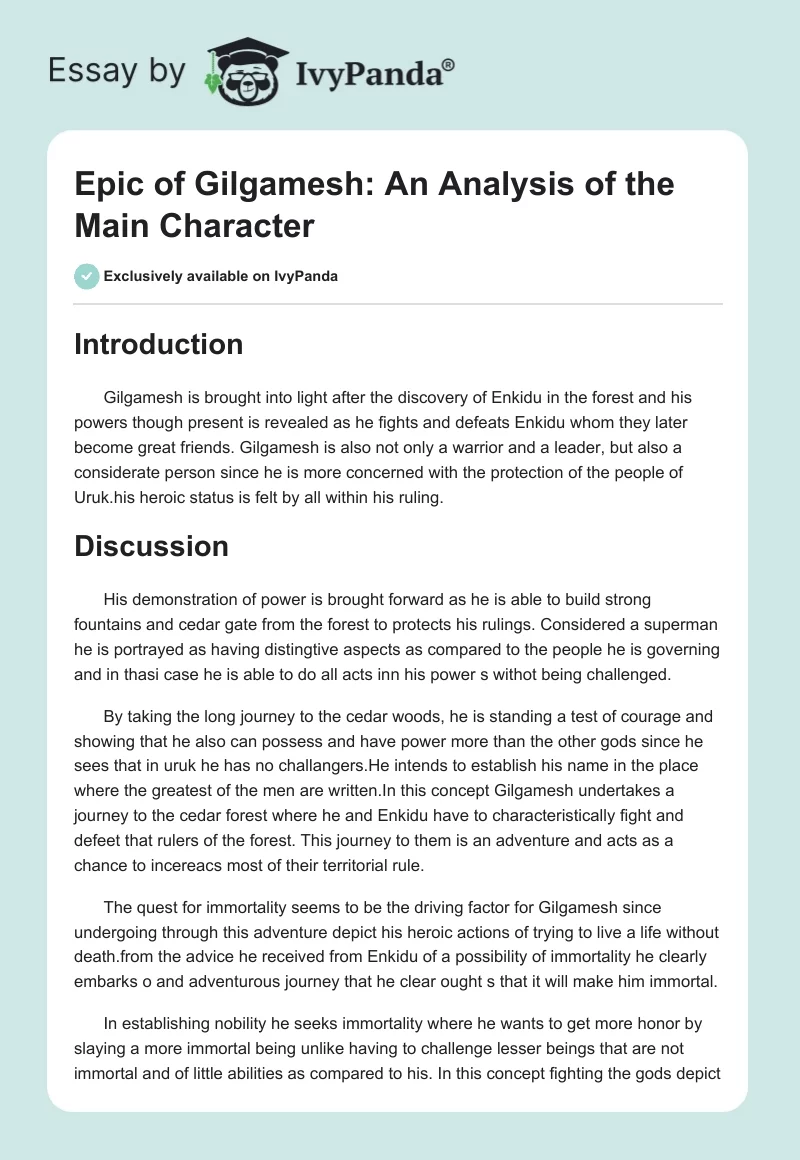 Epic of Gilgamesh: An Analysis of the Main Character. Page 1