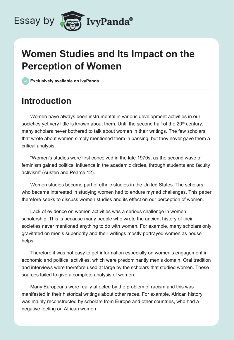 Women Studies and Its Impact on the Perception of Women. Page 1