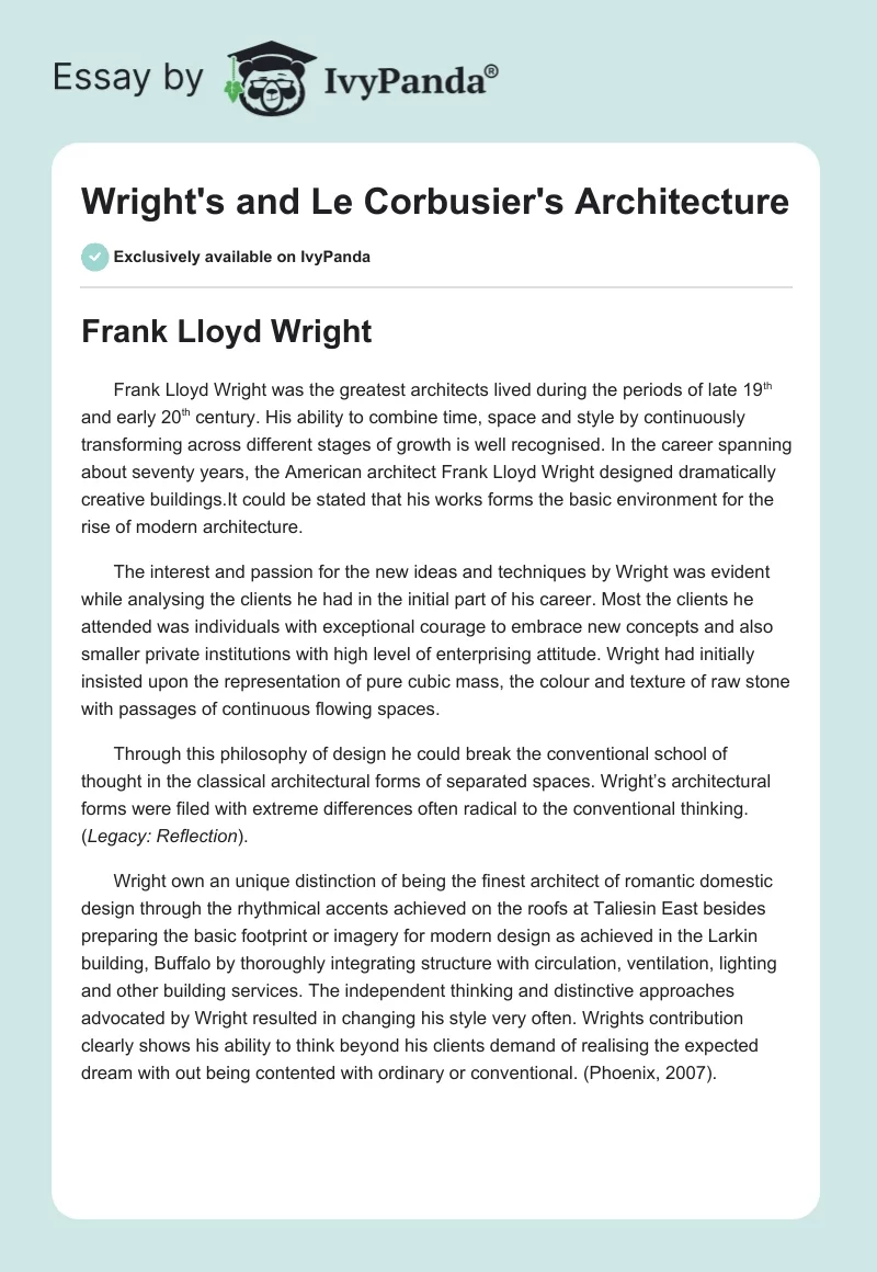 Wright's and Le Corbusier's Architecture. Page 1