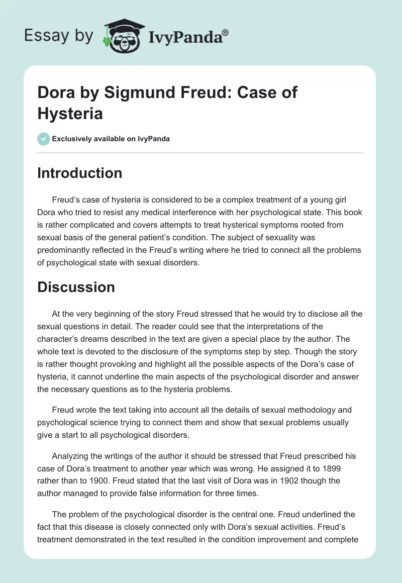 "Dora" by Sigmund Freud: Case of Hysteria. Page 1