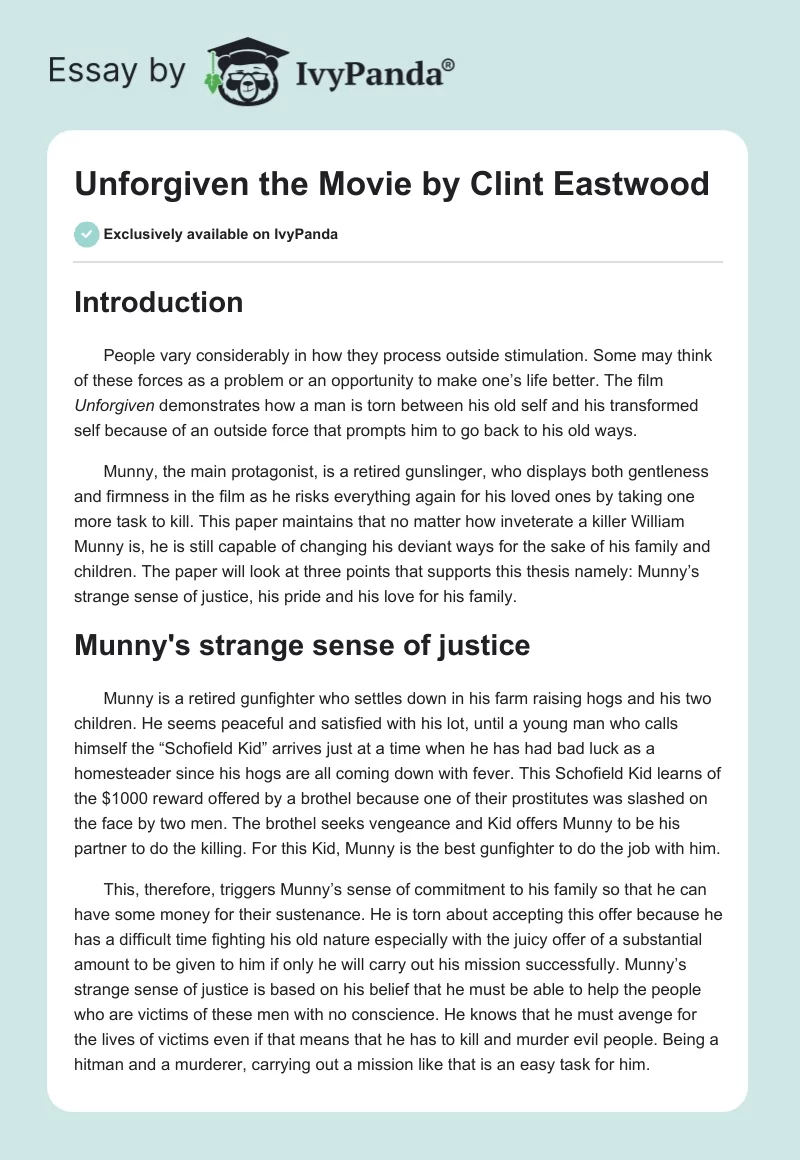 "Unforgiven" the Movie by Clint Eastwood. Page 1