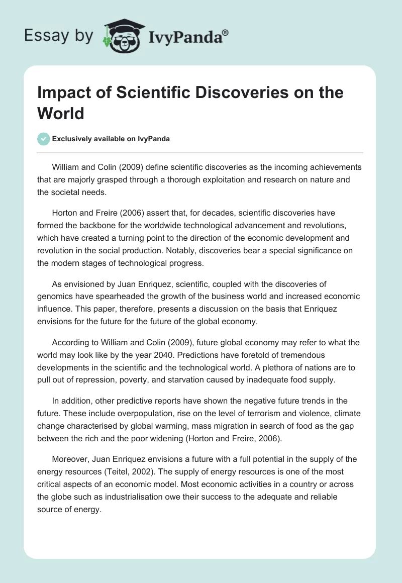 Impact of Scientific Discoveries on the World. Page 1
