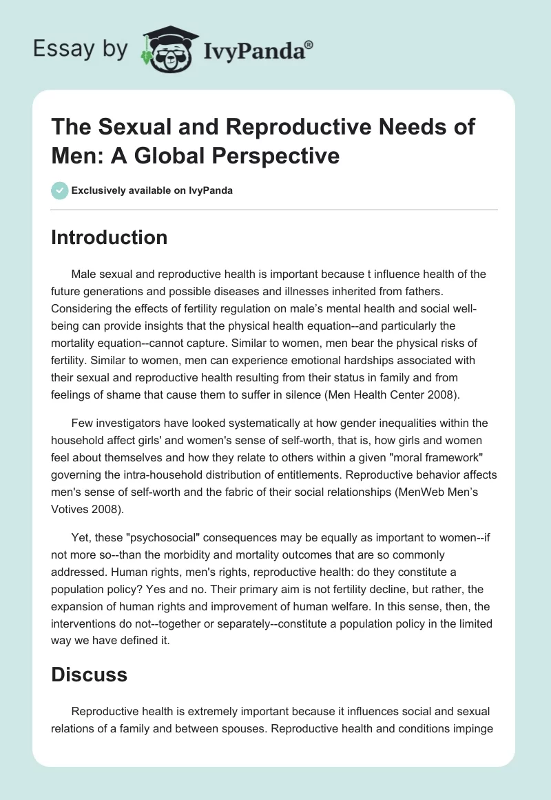 The Sexual and Reproductive Needs of Men: A Global Perspective. Page 1