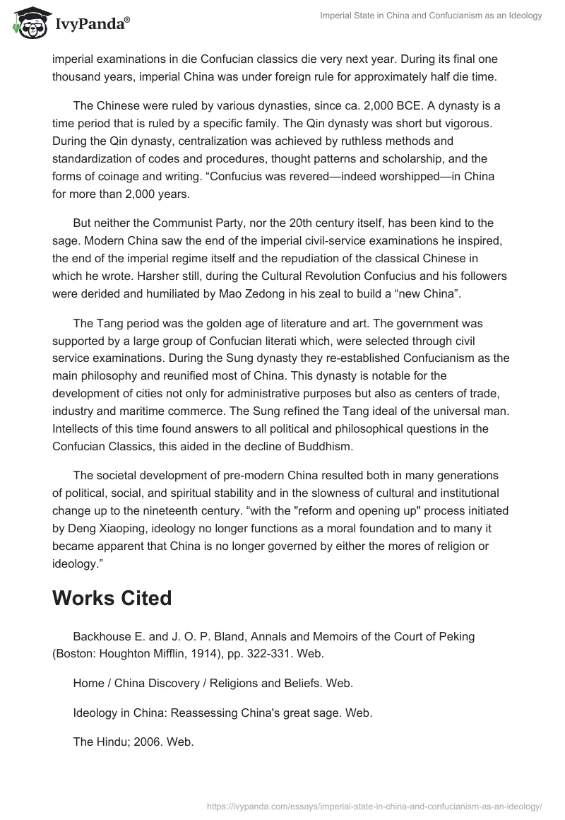 Imperial State in China and Confucianism as an Ideology. Page 4