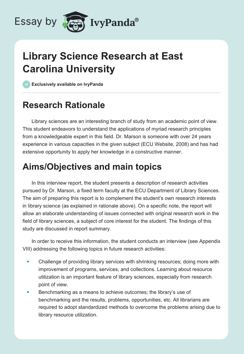 Library Science Research at East Carolina University. Page 1