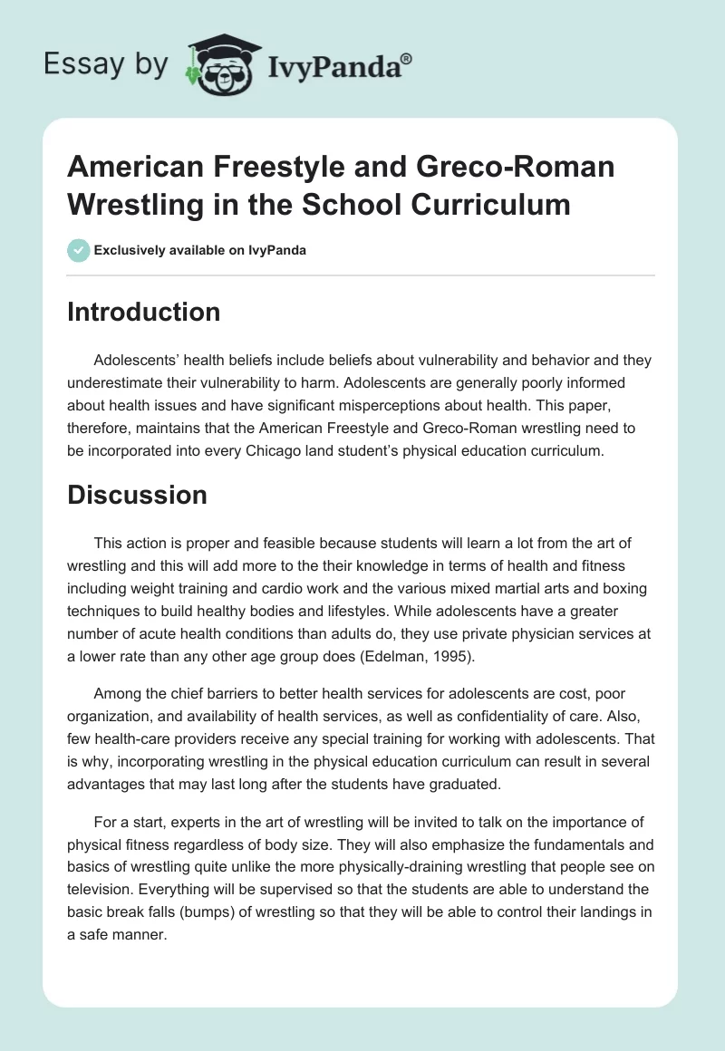American Freestyle and Greco-Roman Wrestling in the School Curriculum. Page 1
