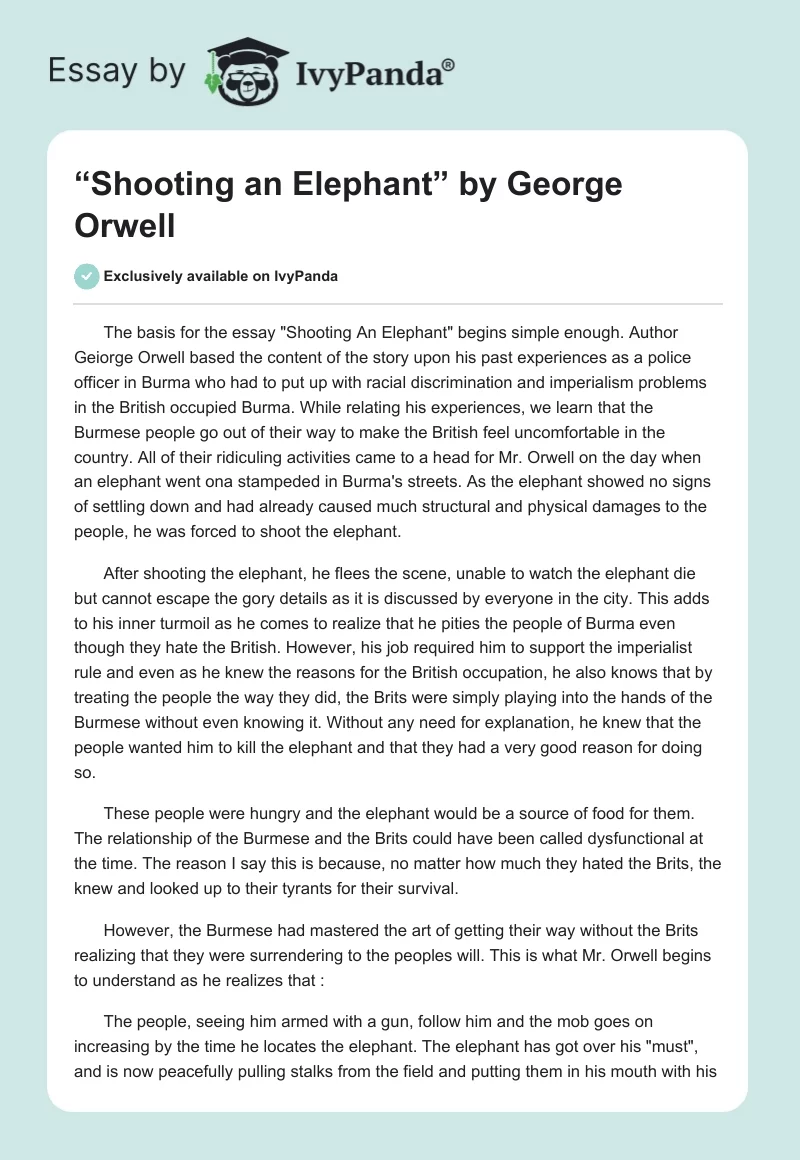 “Shooting an Elephant” by George Orwell. Page 1