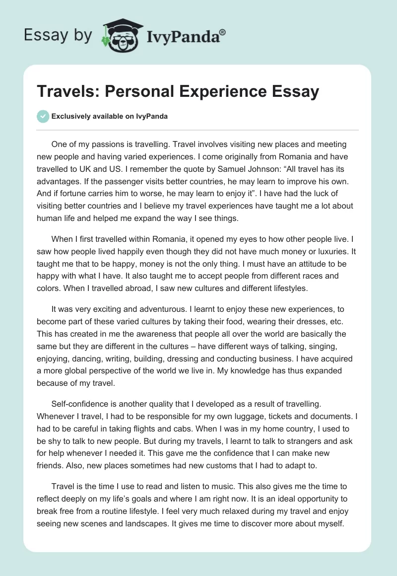 example of personal travel essay