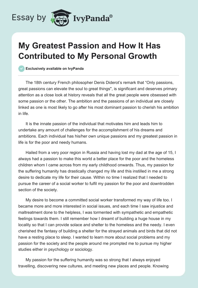 My Greatest Passion and How It Has Contributed to My Personal Growth. Page 1