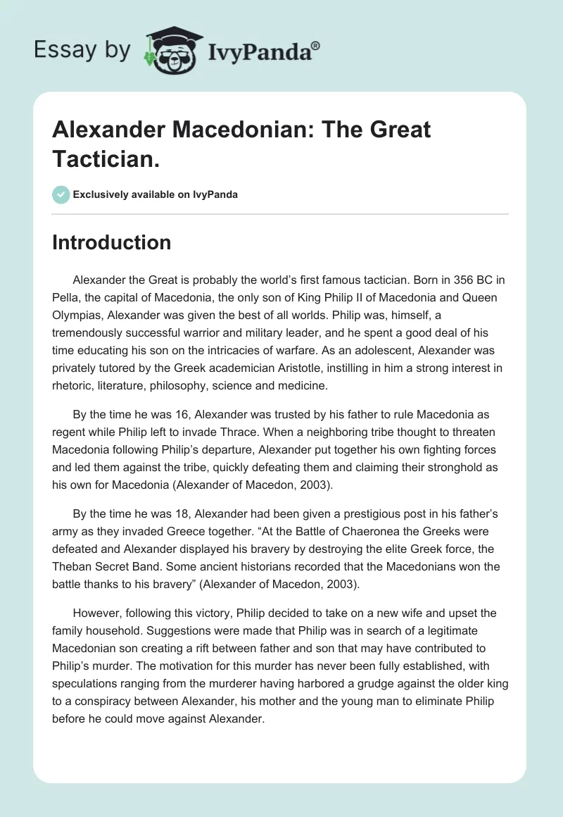 Alexander Macedonian: The Great Tactician.. Page 1