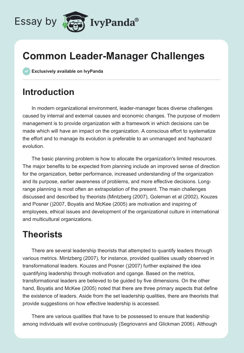 Common Leader-Manager Challenges. Page 1