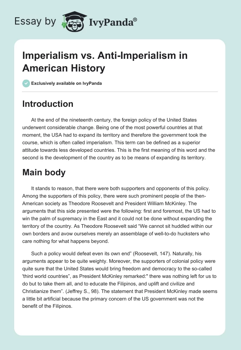 Imperialism vs. Anti-Imperialism in American History. Page 1