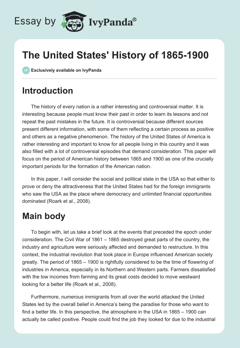 The United States' History of 1865-1900. Page 1