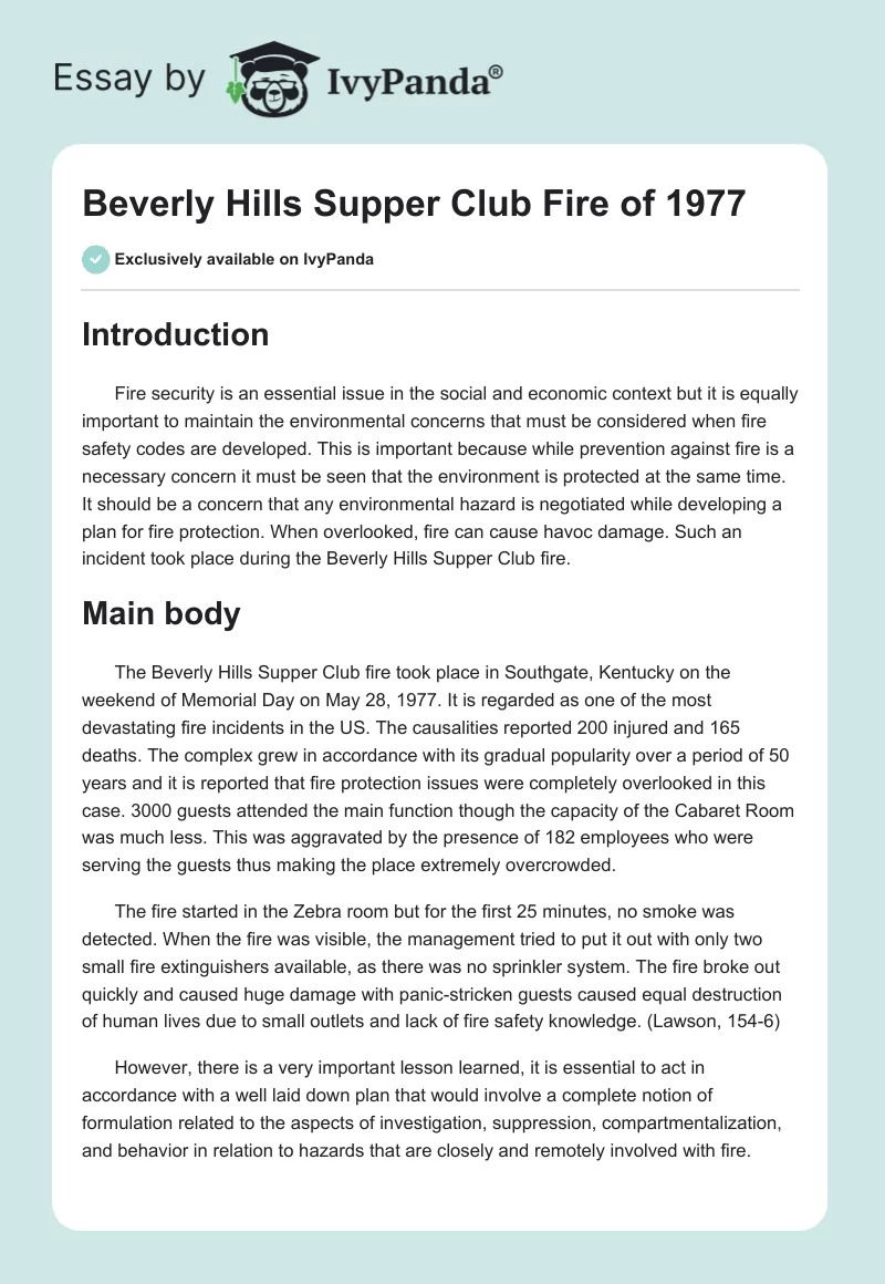 Beverly Hills Supper Club Fire of 1977. Page 1