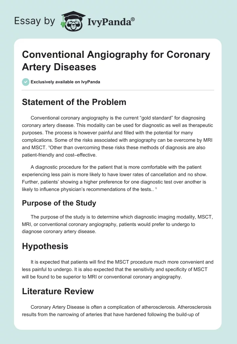 Conventional Angiography for Coronary Artery Diseases. Page 1