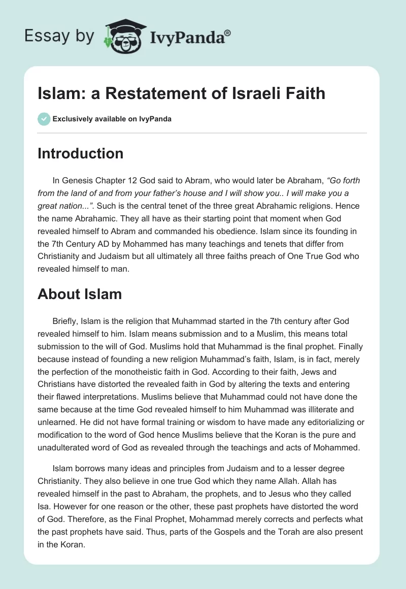 Islam: a Restatement of Israeli Faith. Page 1