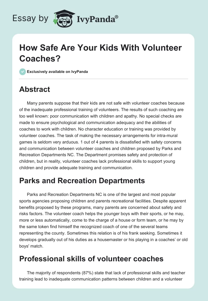 How Safe Are Your Kids With Volunteer Coaches?. Page 1