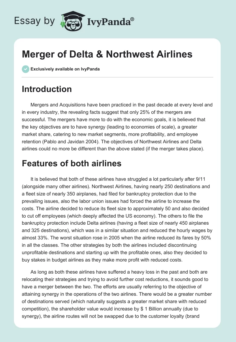 Merger of Delta & Northwest Airlines. Page 1