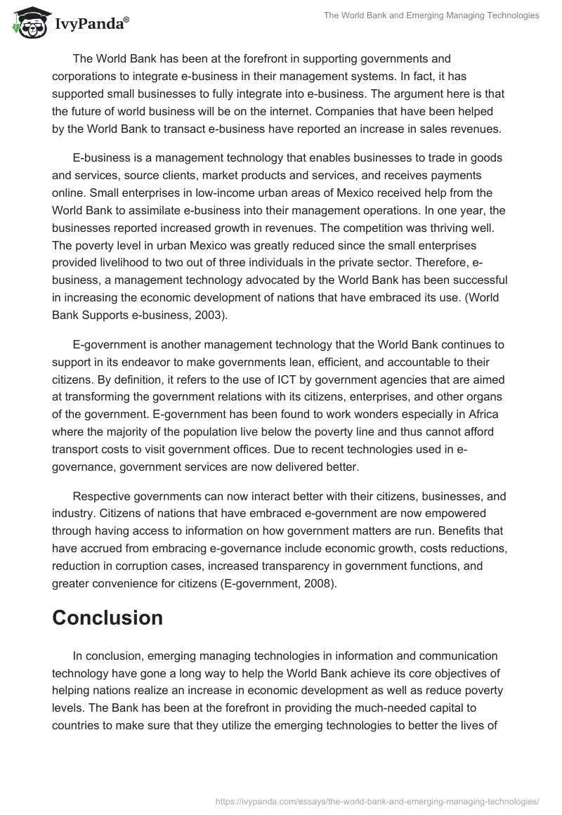 The World Bank and Emerging Managing Technologies. Page 3