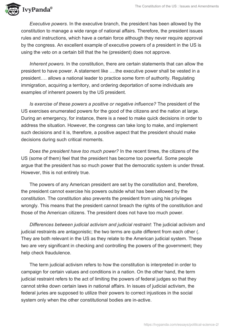 The Constitution of the US : Issues and Amendments. Page 2