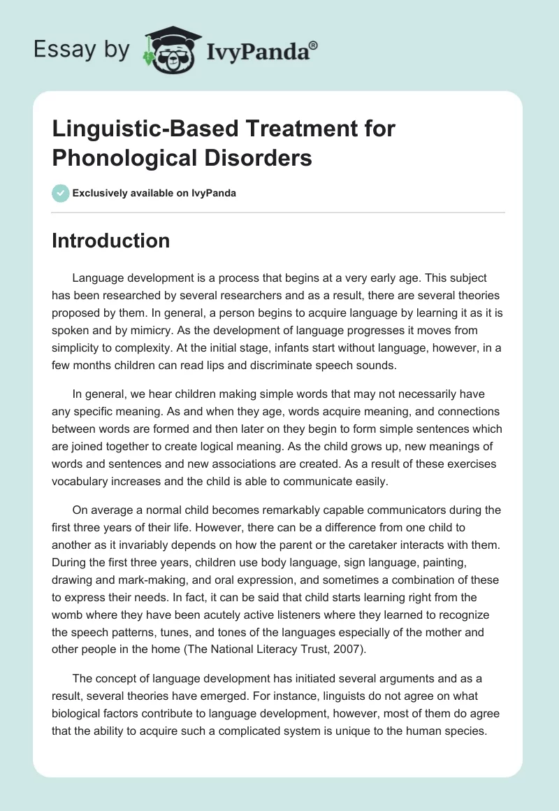 Linguistic-Based Treatment for Phonological Disorders. Page 1