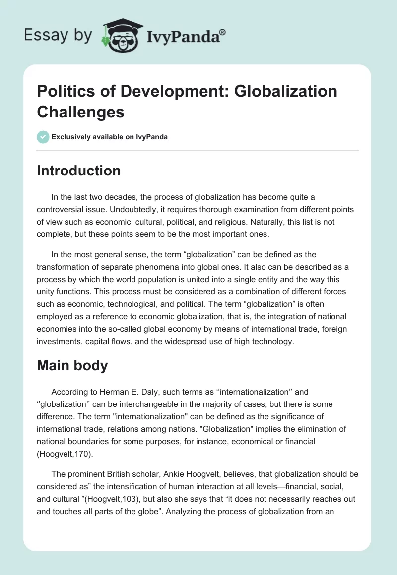 Politics of Development: Globalization Challenges. Page 1