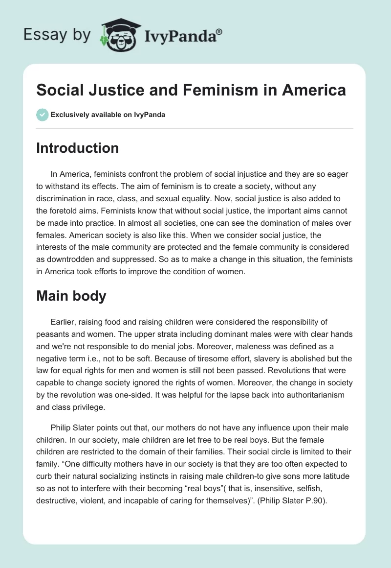 Social Justice and Feminism in America. Page 1